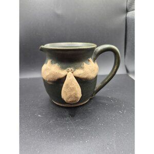 Moose-Themed Handmade Ceramic Green Beige Milk Jug/Creamer With Handle